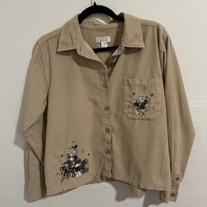 Christopher Banks Women's Retro Christmas lagenlook Embroidered Corduroy Shirt M